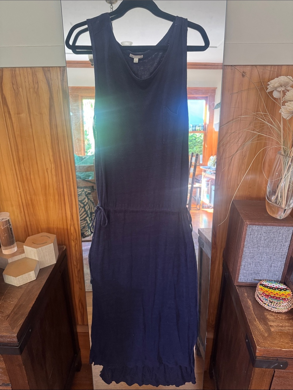 GAP Sleeveless Navy Drawstring Waist Maxi Dress (linen)